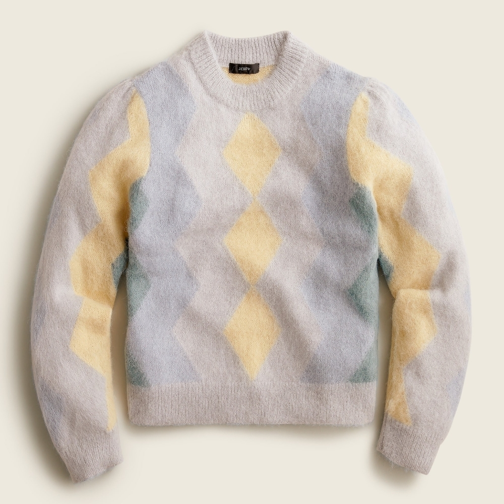 New! J Crew sz L Large Alpaca Wool Argyle Crewneck Blue Sweater Top NWT